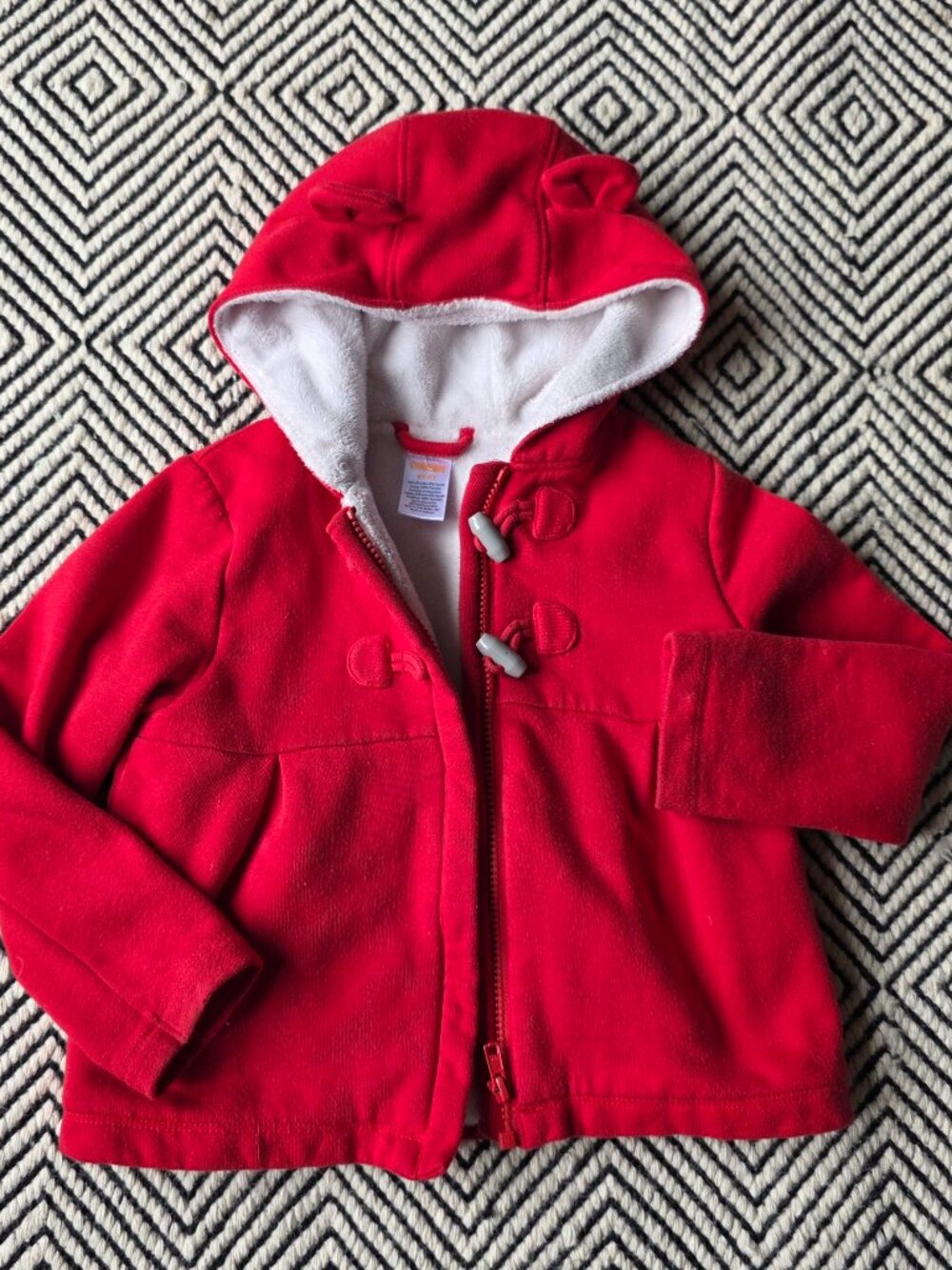 4T-5T Gymboree Red Toggle Coat with Faux Fur Lining & Bear Ears